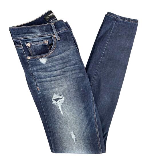 Express Distressed Mid Rise Skinny Jeans Sz 4 - Picture 6 of 6